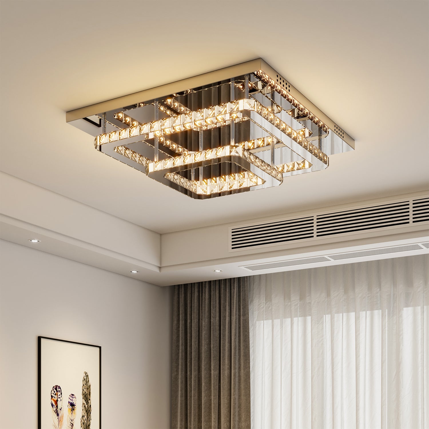 Modern Square Tiered Crystal Ceiling Light