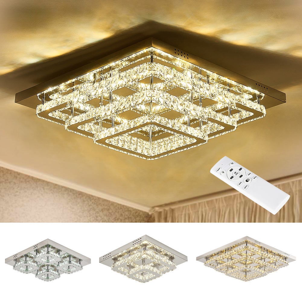 Modern Square Tiered Crystal Ceiling Light