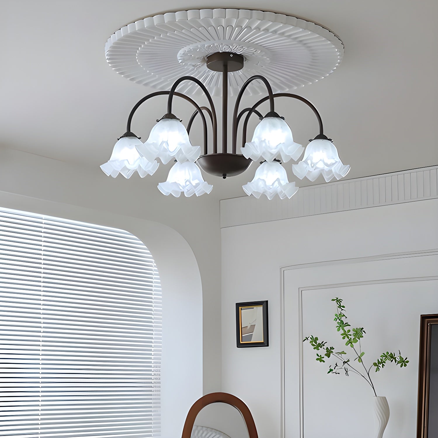 Brown Flower Frosted Glass Contemporary Living Room Chandelier