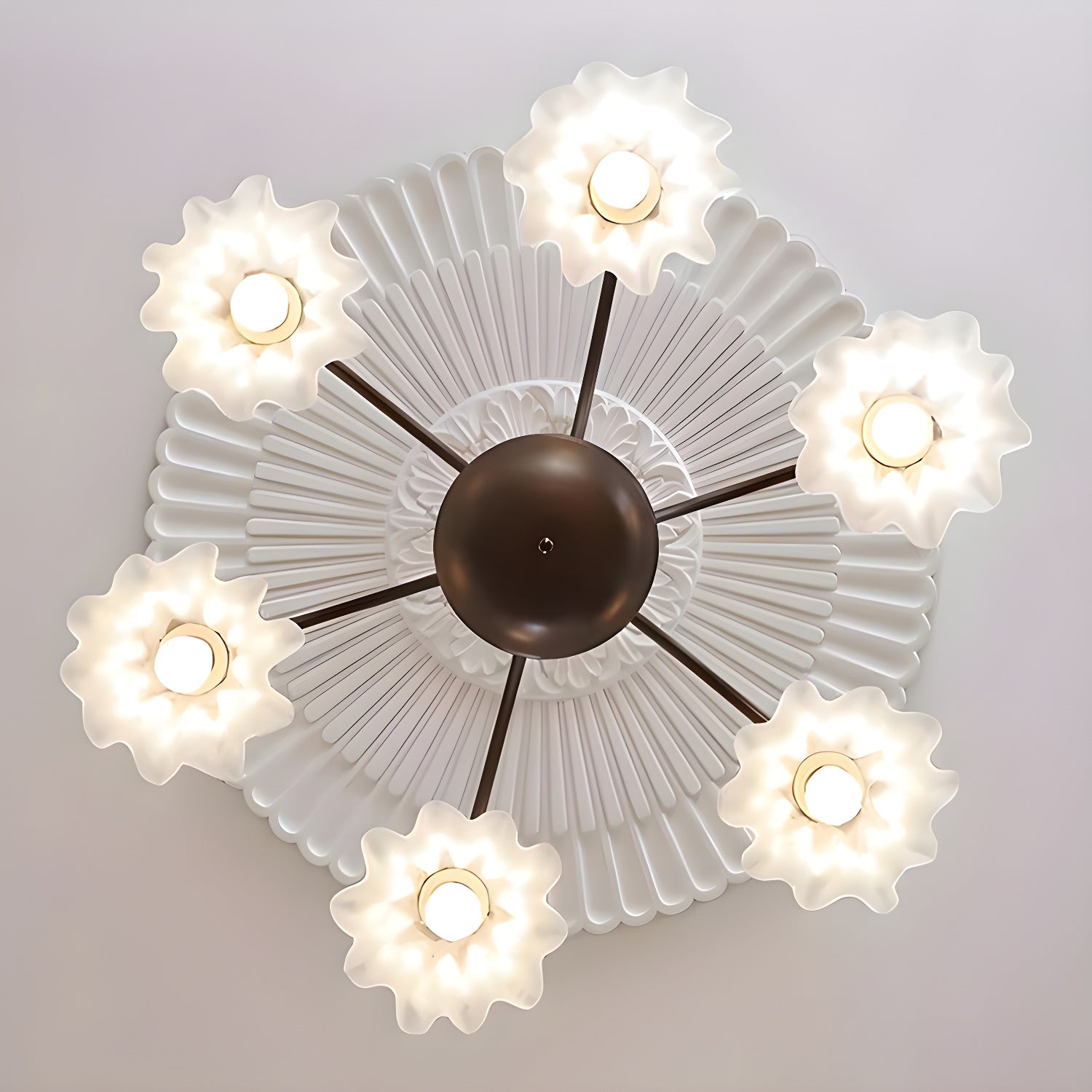 Brown Flower Frosted Glass Contemporary Living Room Chandelier