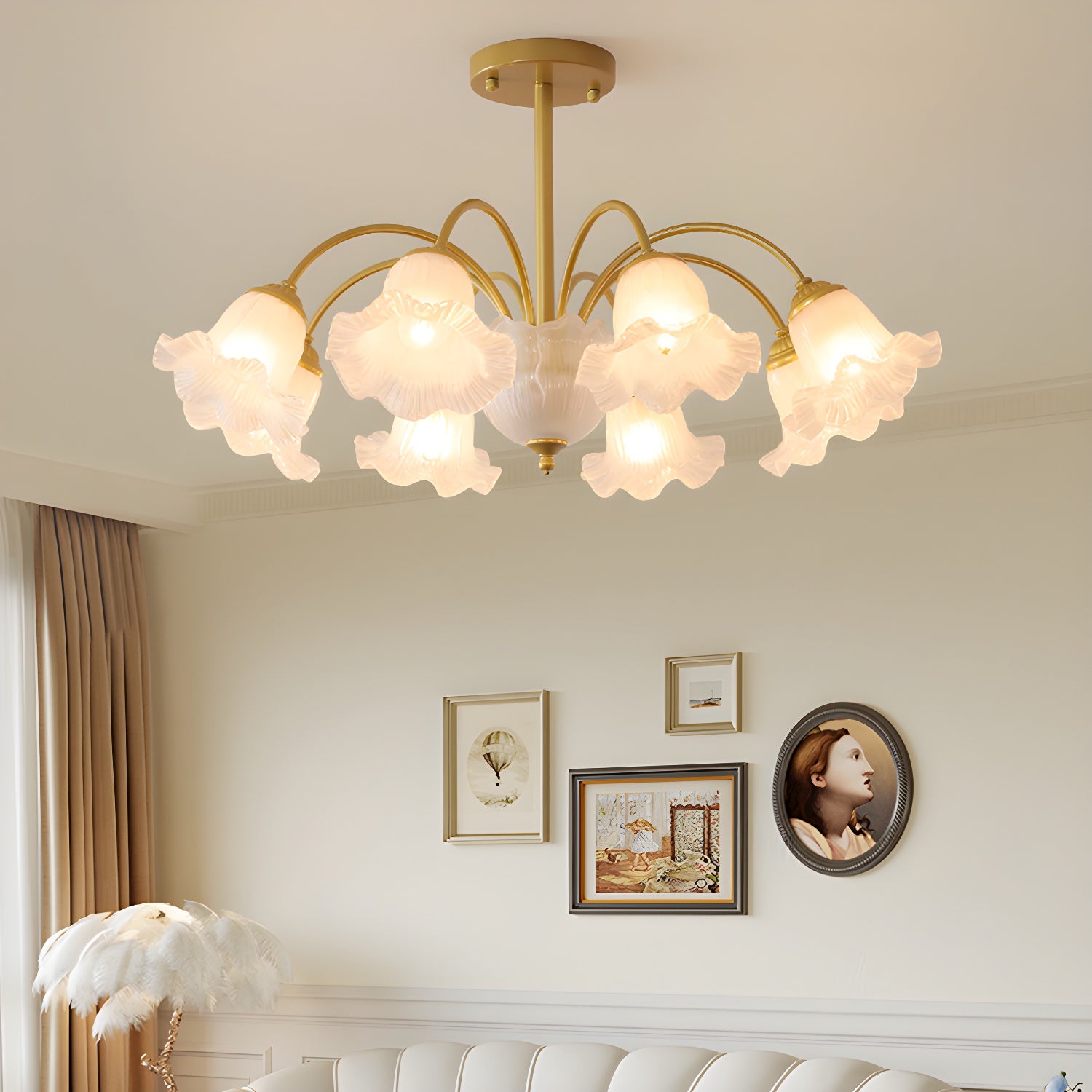 French Creative Copper-Toned Flower Glass Chandelier