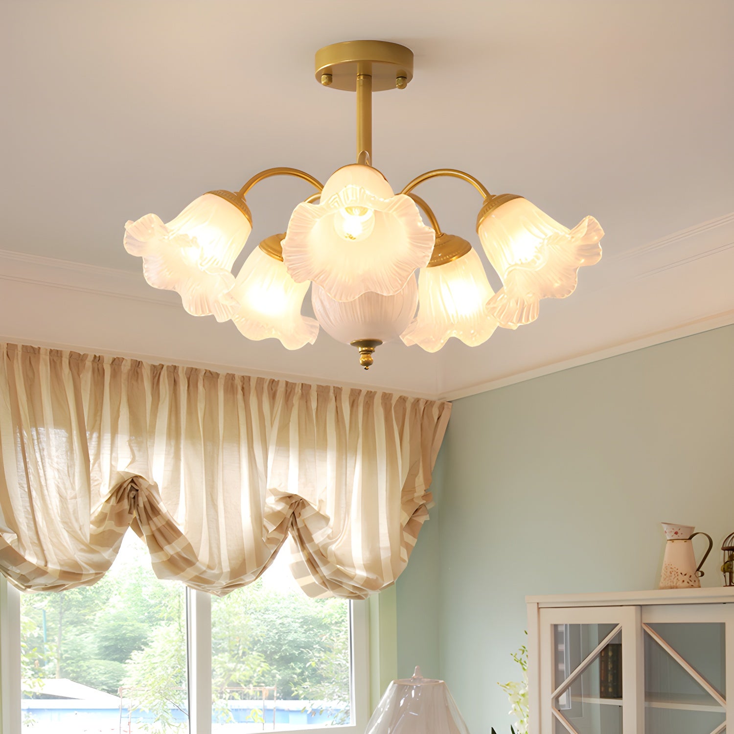 French Creative Copper-Toned Flower Glass Chandelier