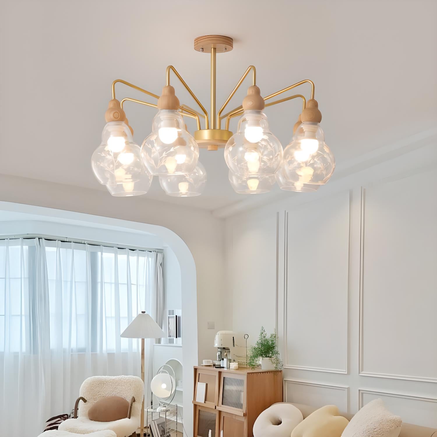 Elegant Nordic Chandelier with Intricate Glass-Cut Floral Design