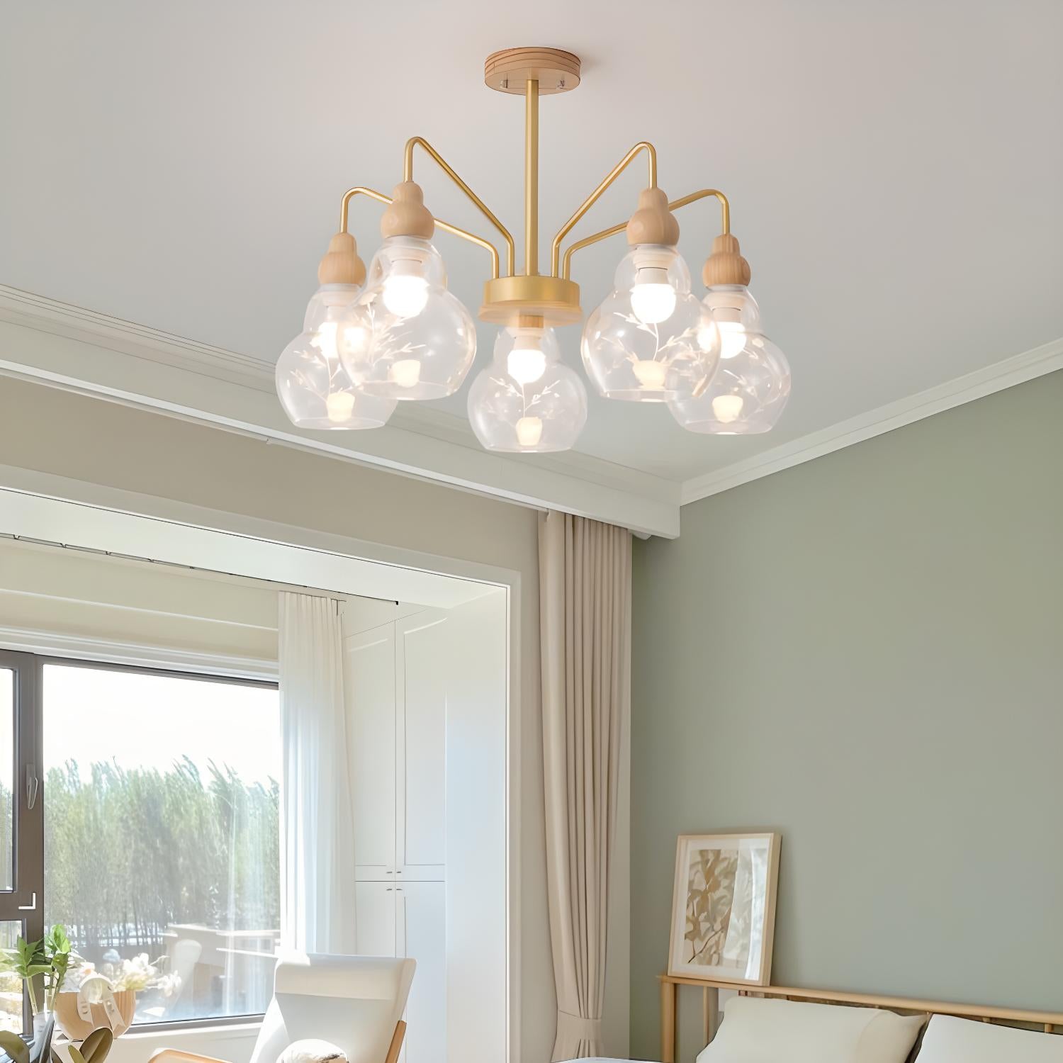 Elegant Nordic Chandelier with Intricate Glass-Cut Floral Design