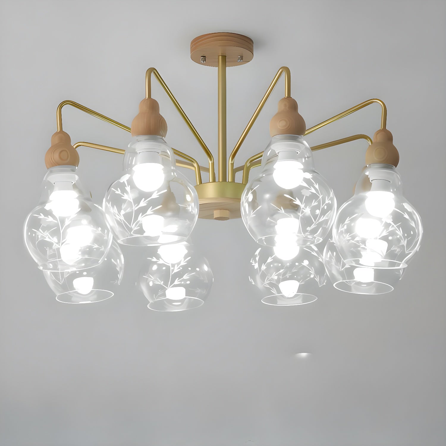 Elegant Nordic Chandelier with Intricate Glass-Cut Floral Design