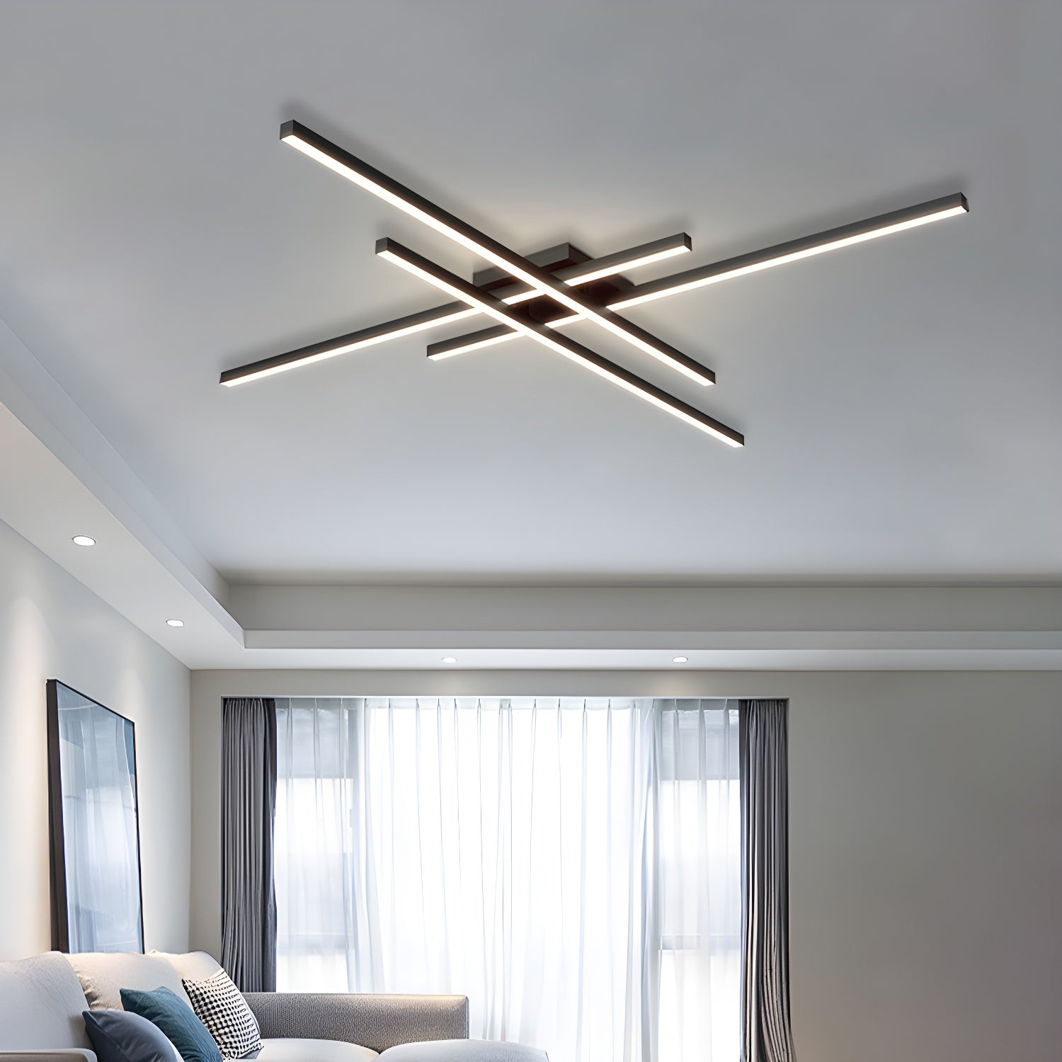 Black Linear Modern Simple LED Metal Ceiling Mounted Light for Living Room