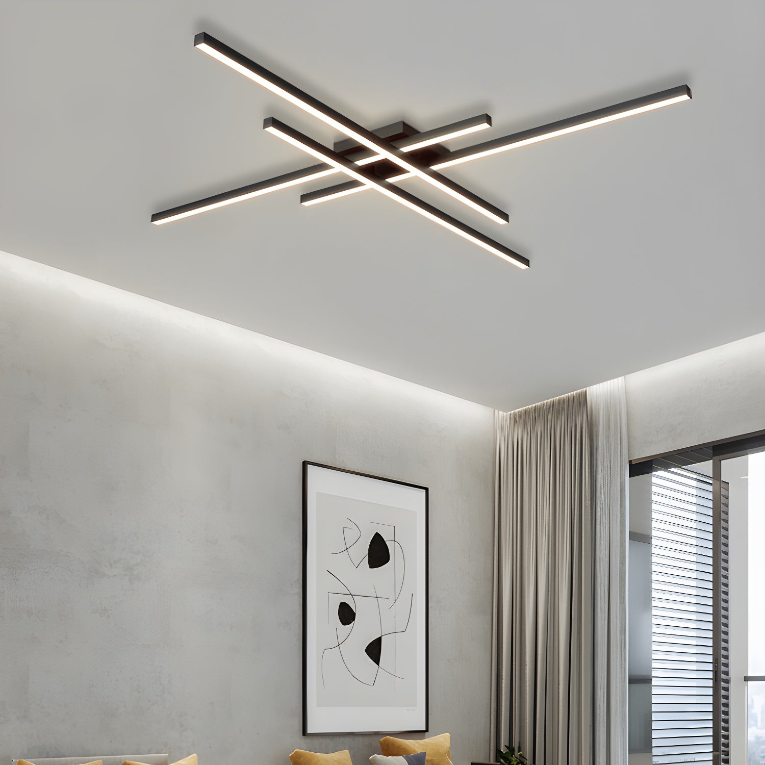 Black Linear Modern Simple LED Metal Ceiling Mounted Light for Living Room