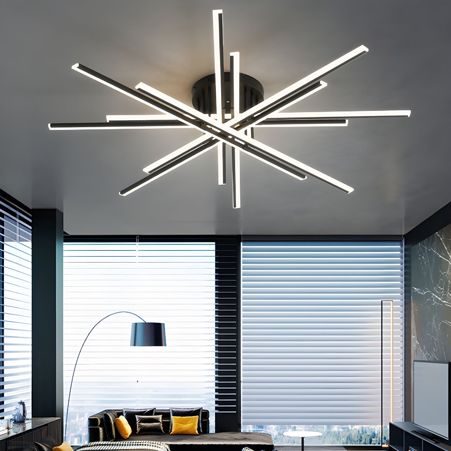 Crossed Line Modern Flush Mount Ceiling Light in Black/Gold