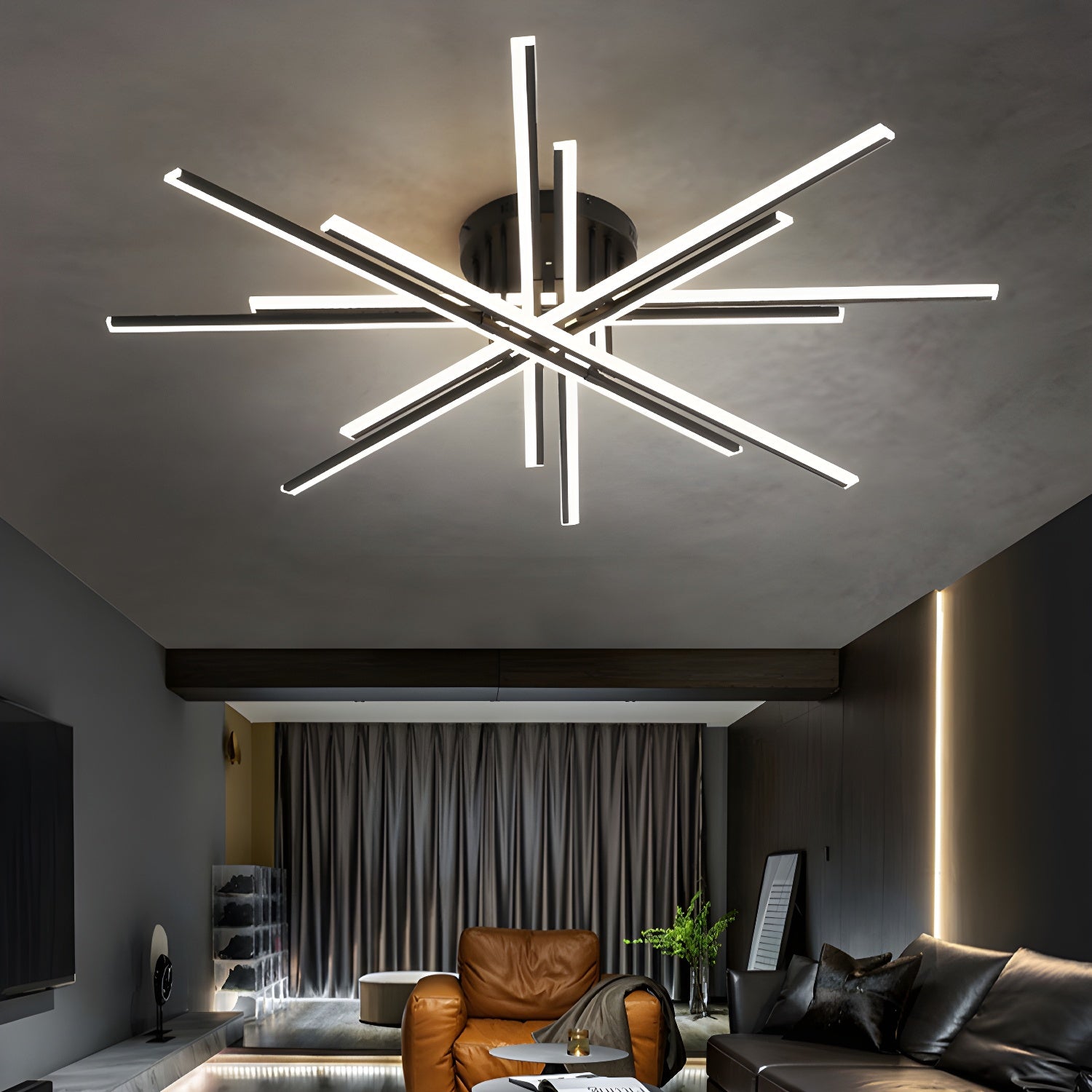 Crossed Line Modern Flush Mount Ceiling Light in Black/Gold