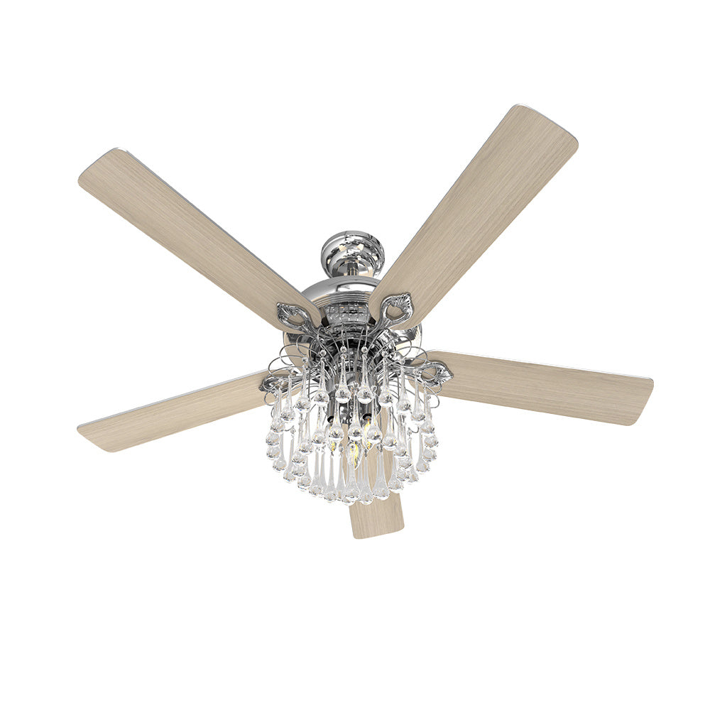 Crystal Chrome Ceiling Fan Light Fixture with 5 Wood Blades