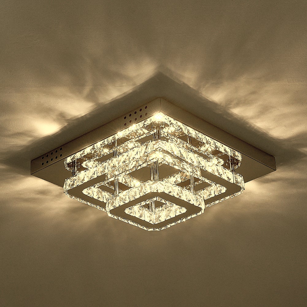 Modern Square Tiered Crystal Ceiling Light