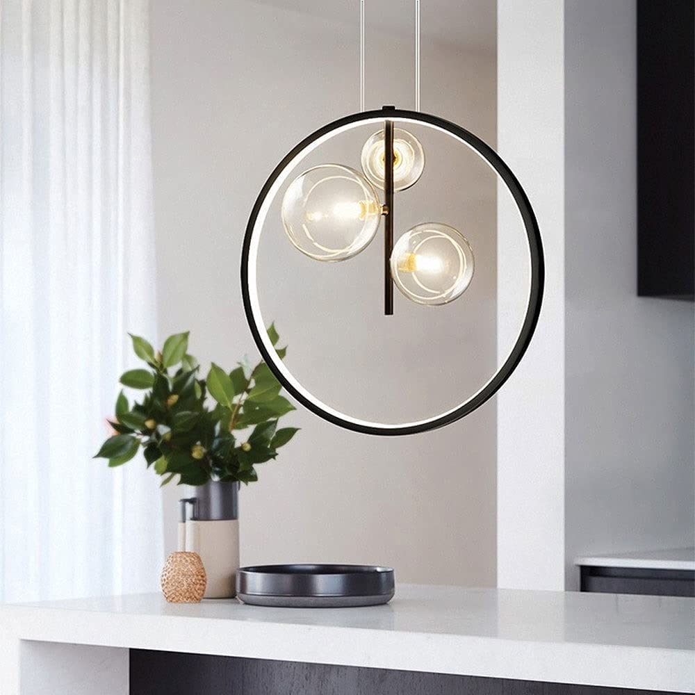 Minimalist LED Glass Globe in Black Ring Pendant Light