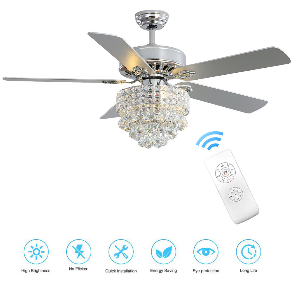 Modern Crystal 3-Light Ceiling Fan with Remote