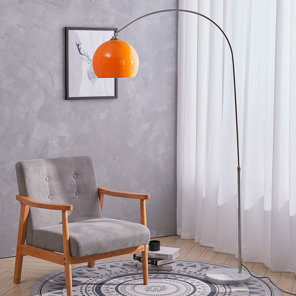 Arch Standing Floor Lamp, Orange/White Lampshade, Marble Base, Reading Light