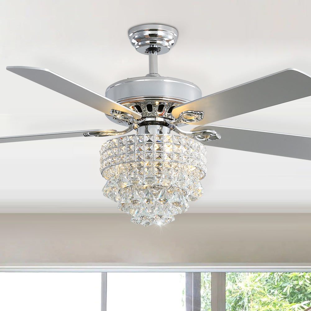 Modern Crystal 3-Light Ceiling Fan with Remote