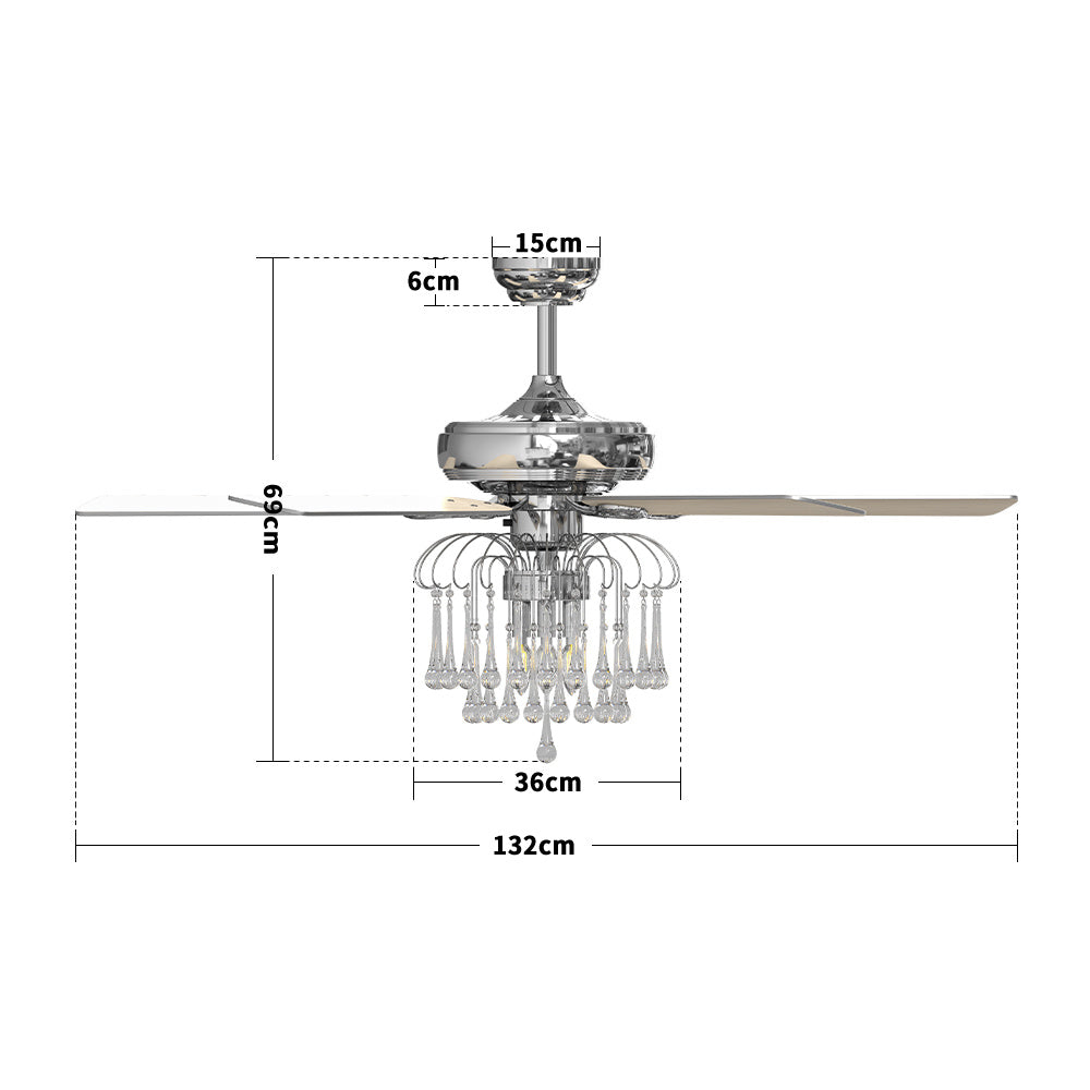 Crystal Chrome Ceiling Fan Light Fixture with 5 Wood Blades