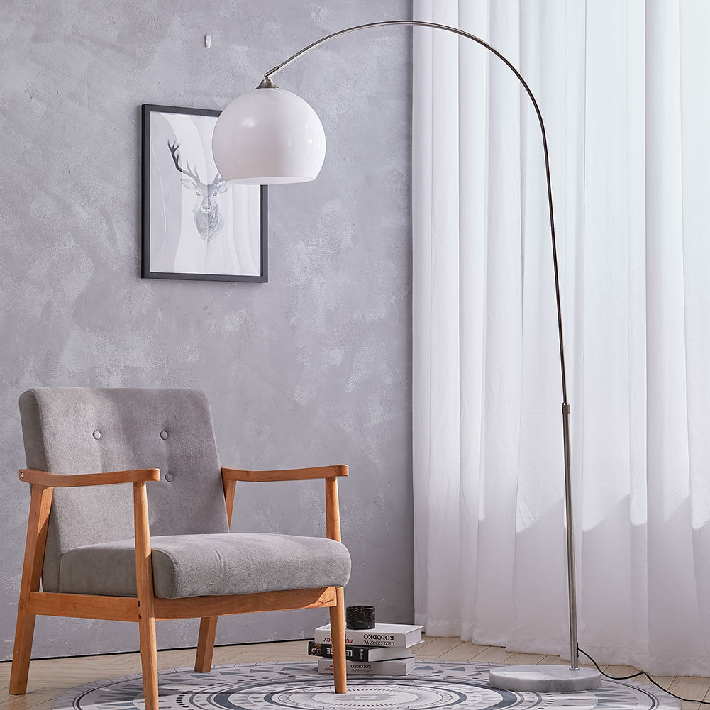 Arch Standing Floor Lamp, Orange/White Lampshade, Marble Base, Reading Light