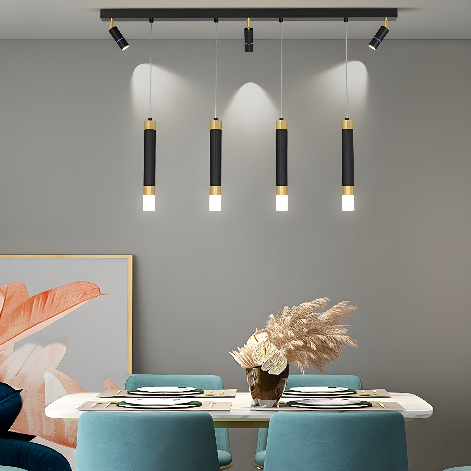 Modern Minimalist Black Gold LED Linear Pendant Light Fixture