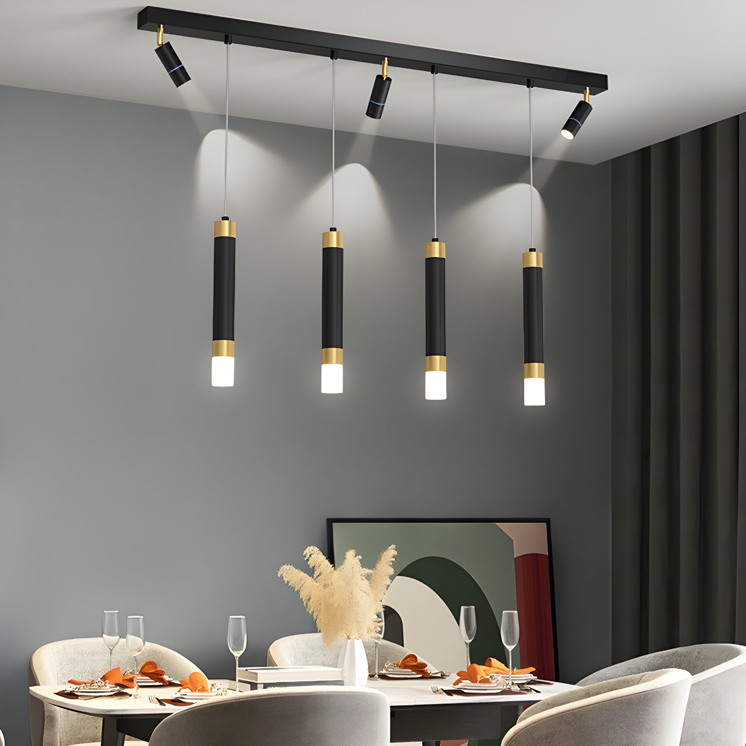 Modern Minimalist Black Gold LED Linear Pendant Light Fixture