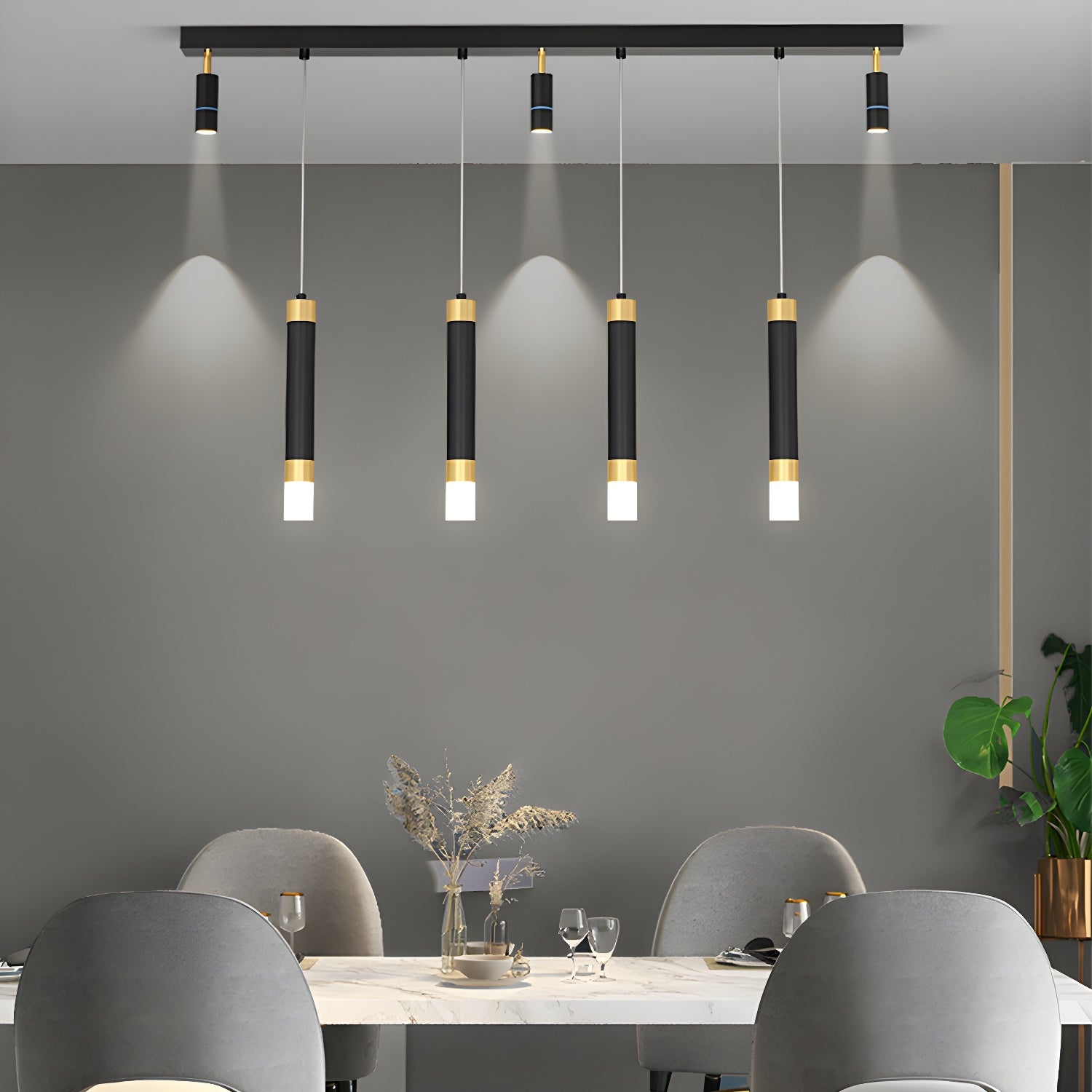 Modern Minimalist Black Gold LED Linear Pendant Light Fixture