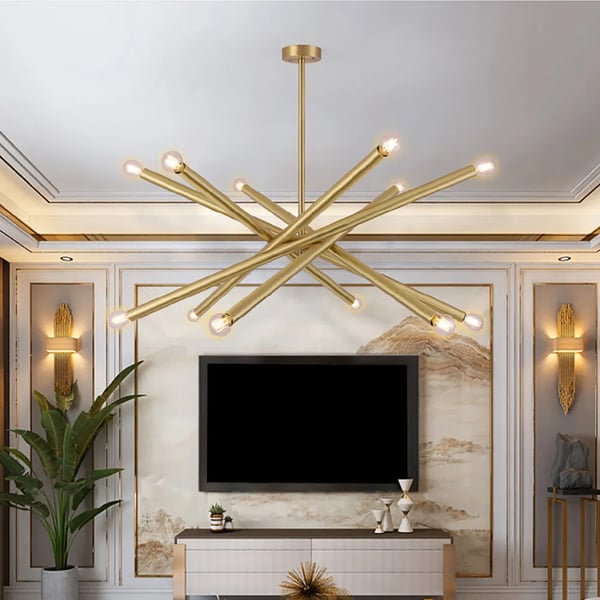 Modern Gold Cross Design Pendant Light with Hanging Rod