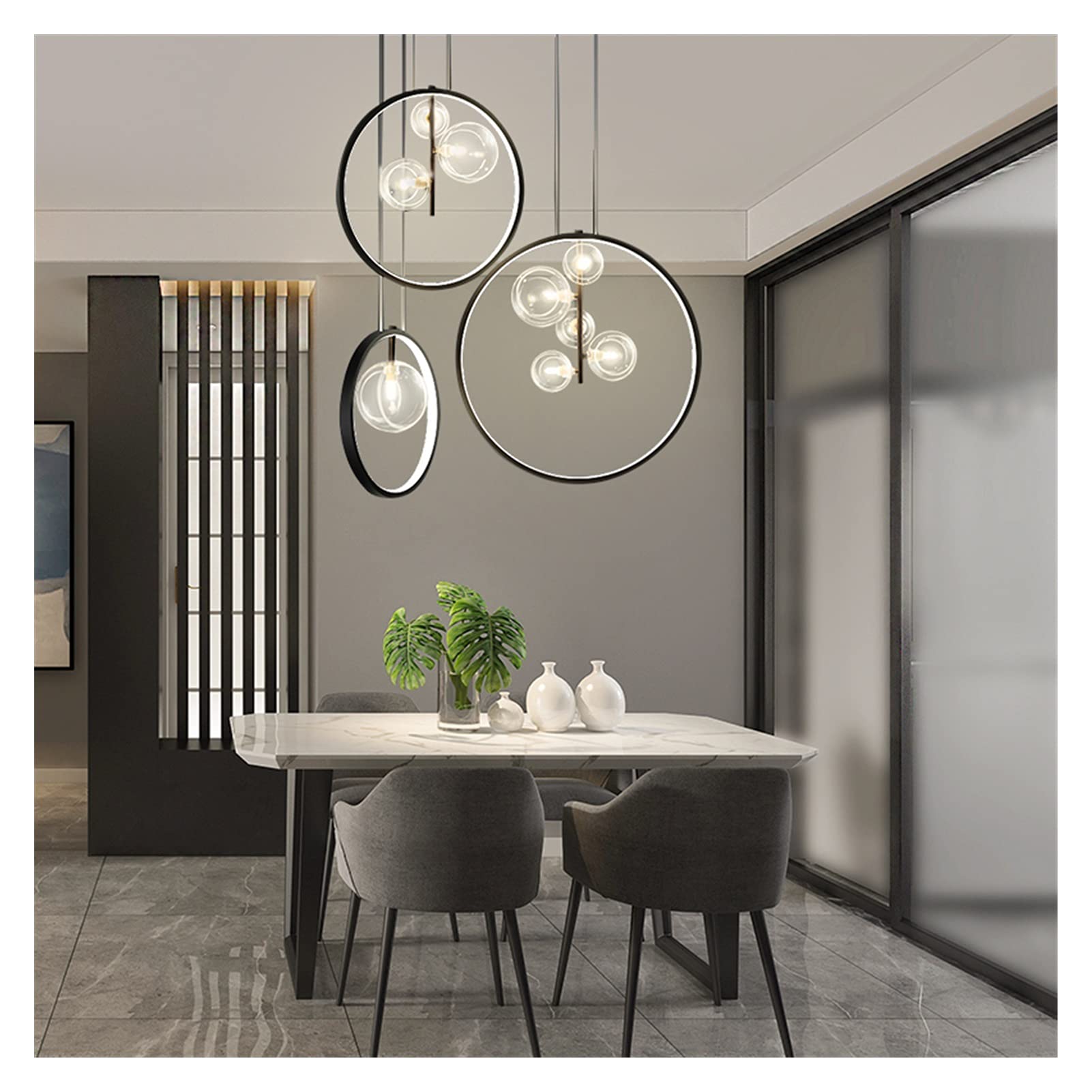 Minimalist LED Glass Globe in Black Ring Pendant Light