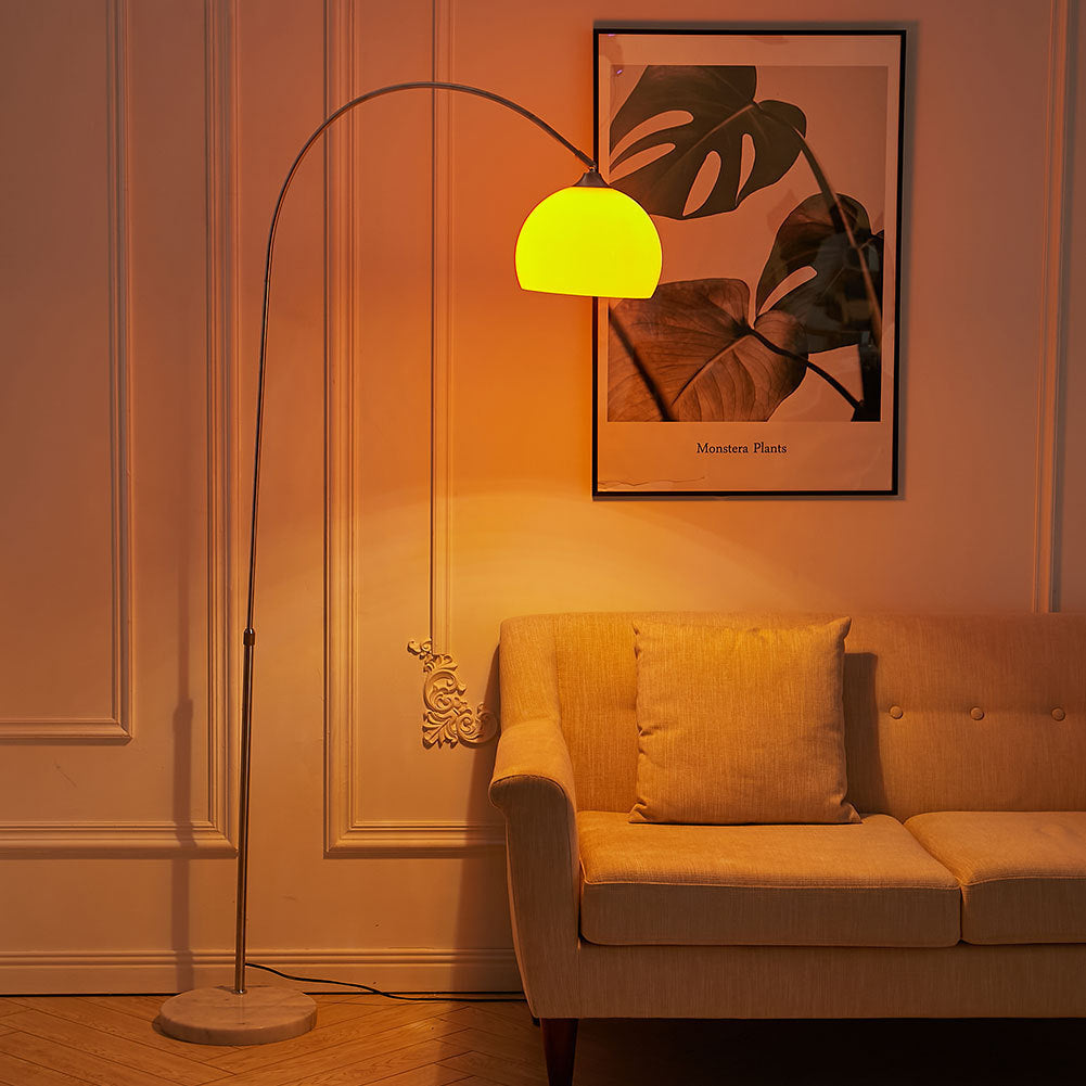 Arch Standing Floor Lamp, Orange/White Lampshade, Marble Base, Reading Light