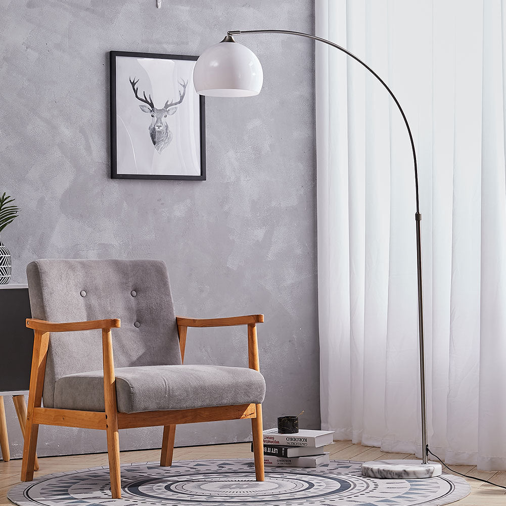 Arch Standing Floor Lamp, Orange/White Lampshade, Marble Base, Reading Light