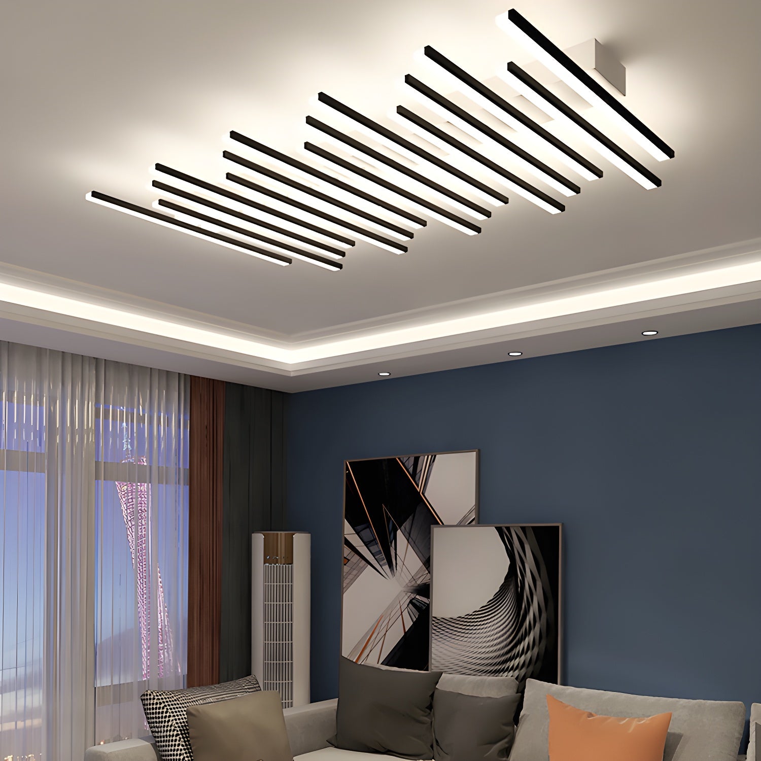 Modern Black Linear LED Semi-Flush Mount Ceiling Light