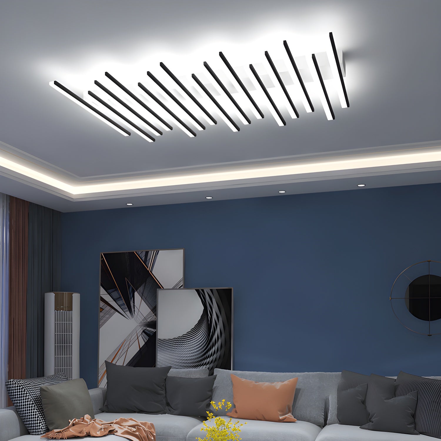 Modern Black Linear LED Semi-Flush Mount Ceiling Light