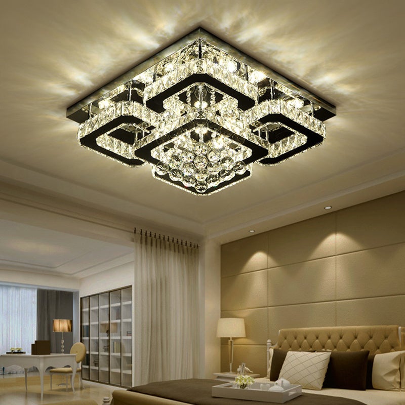 Square LED Ceiling Light with Crystal Heads