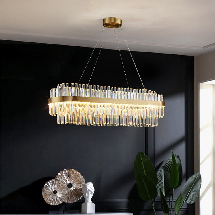 Tiered Crystal LED Pendant Light in Brass Ring