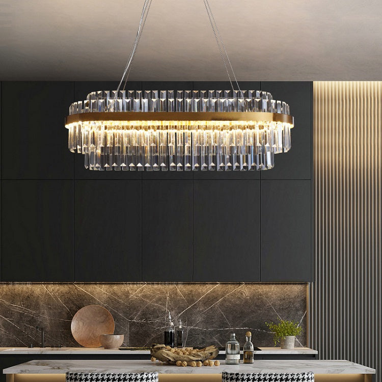 Tiered Crystal LED Pendant Light in Brass Ring