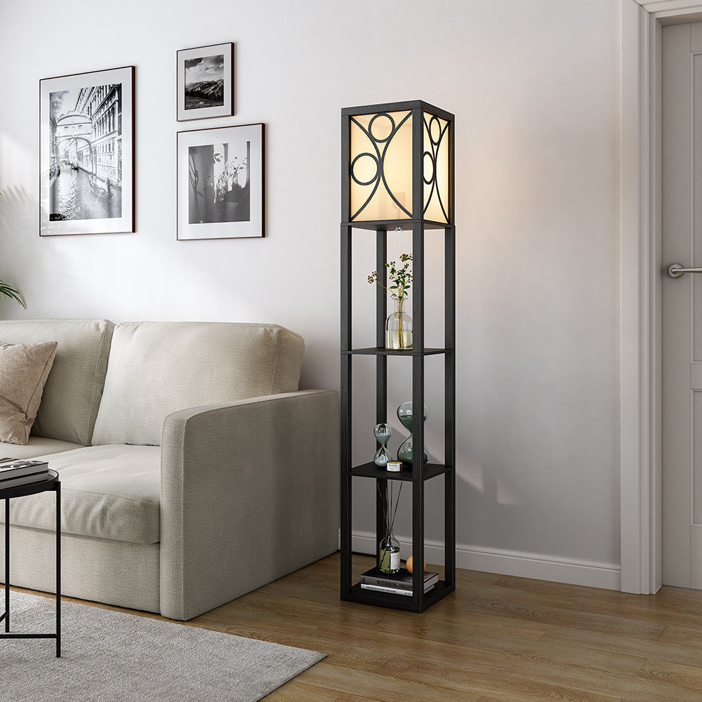 Modern Wooden Floor Lamp Shade & Shelves