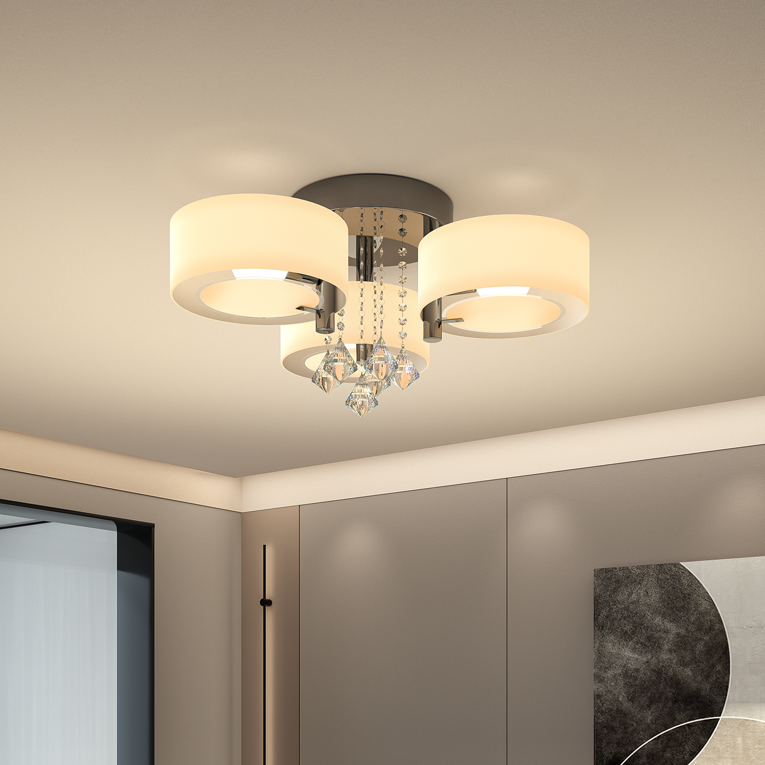 Acrylic Round Ceiling Light with Crystal Drops