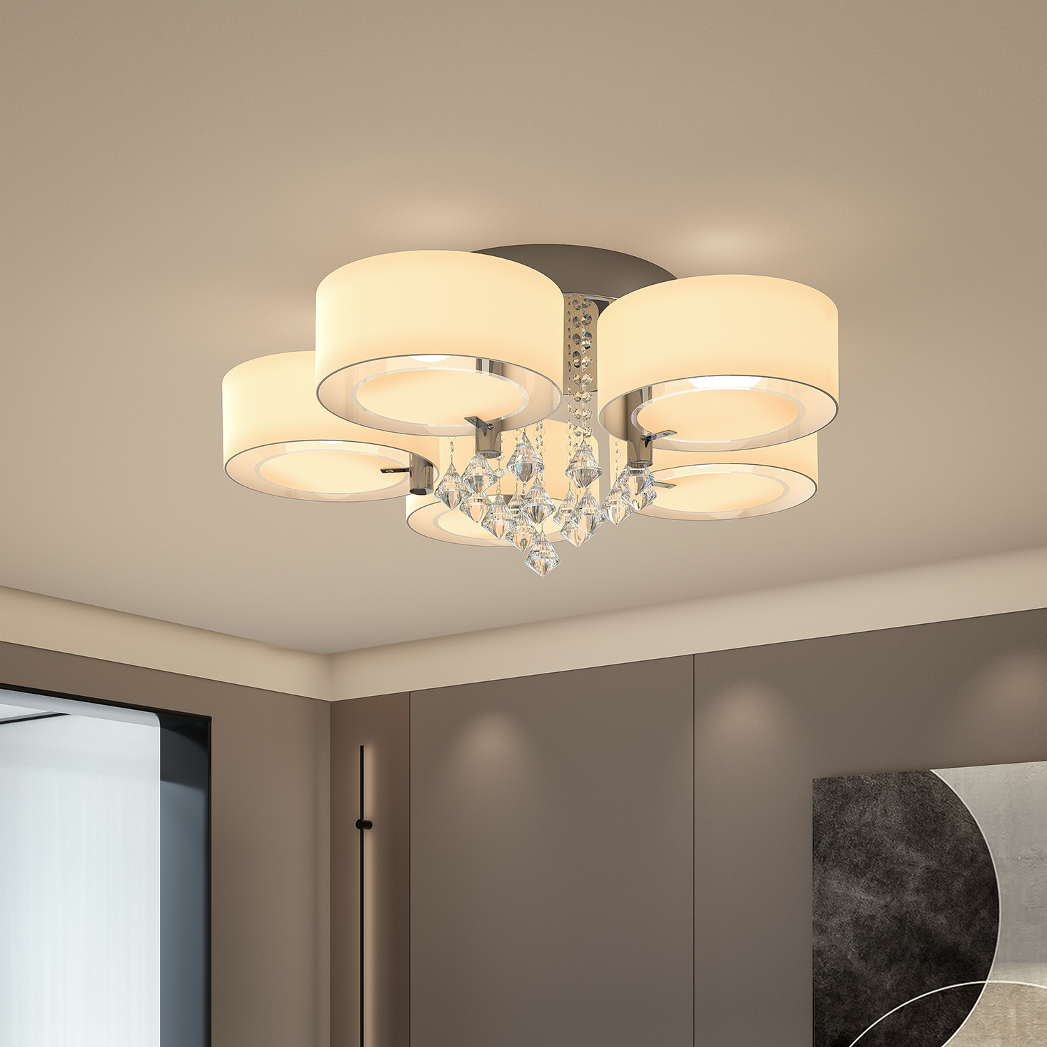 Acrylic Round Ceiling Light with Crystal Drops