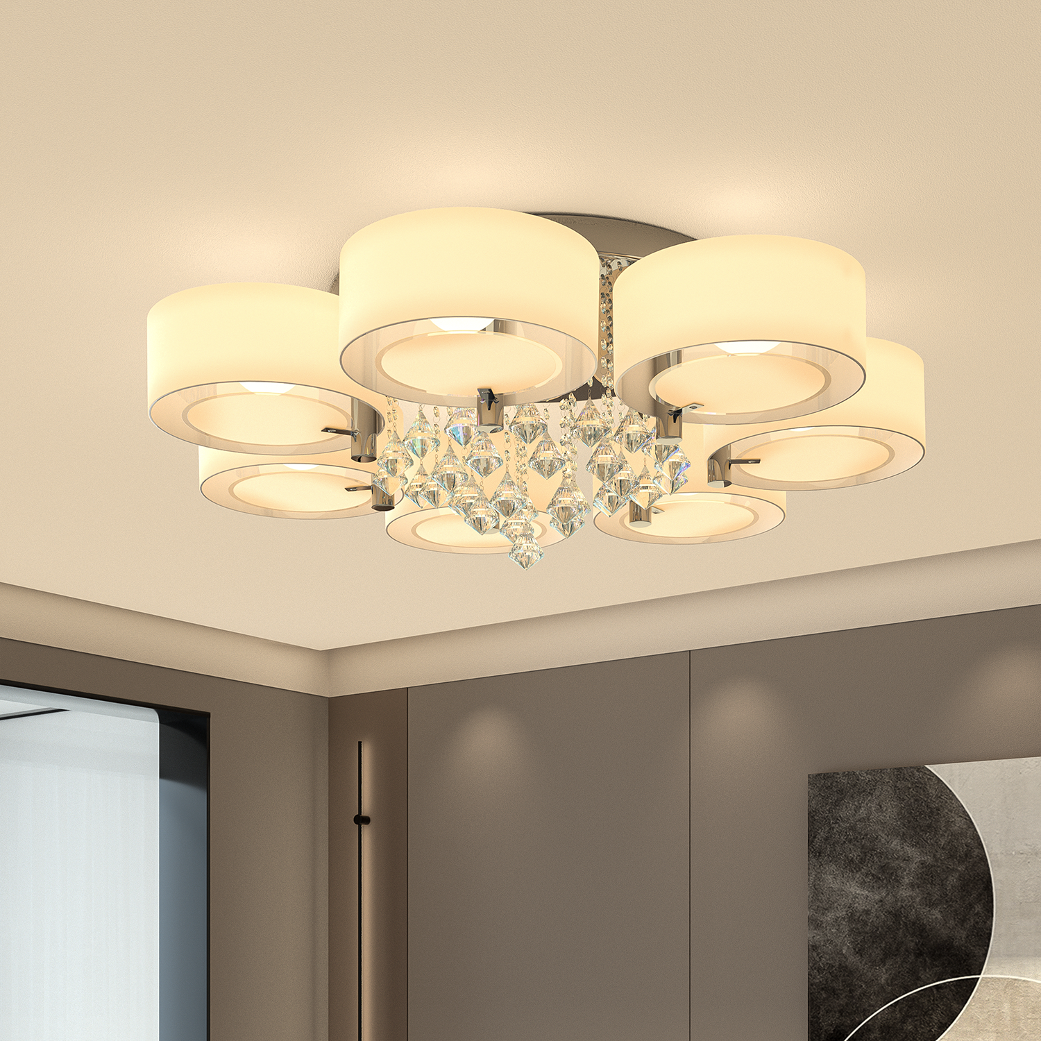 Acrylic Round Ceiling Light with Crystal Drops