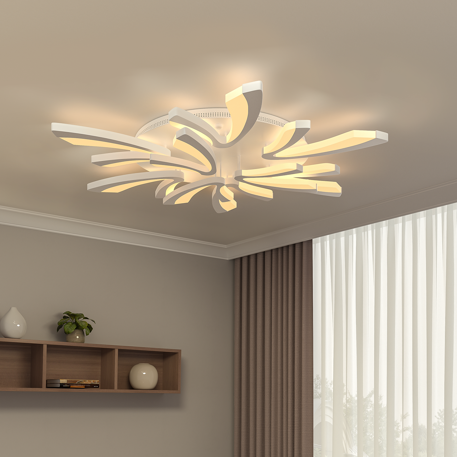 V Shaped Floral Modern Semi-Flush LED Ceiling Light Dimmable/Non-Dimmable