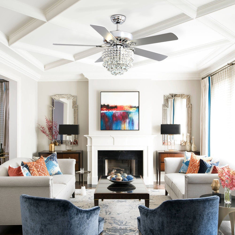 Modern Crystal 3-Light Ceiling Fan with Remote