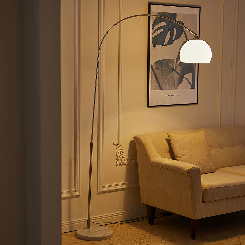 Arch Standing Floor Lamp, Orange/White Lampshade, Marble Base, Reading Light