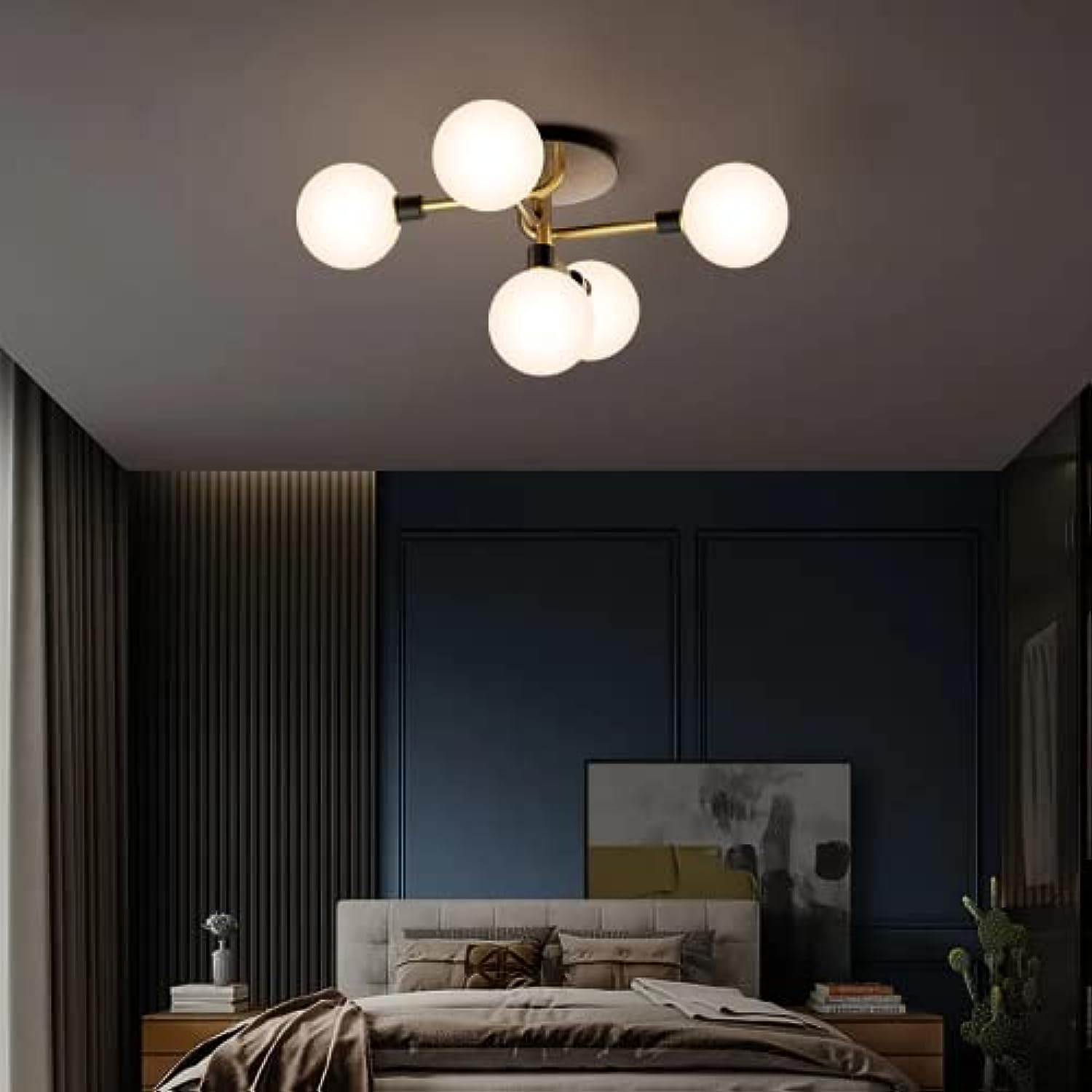 Brass-Arm Globe-Shade Mini Chandelier Flush Mount Ceiling Light